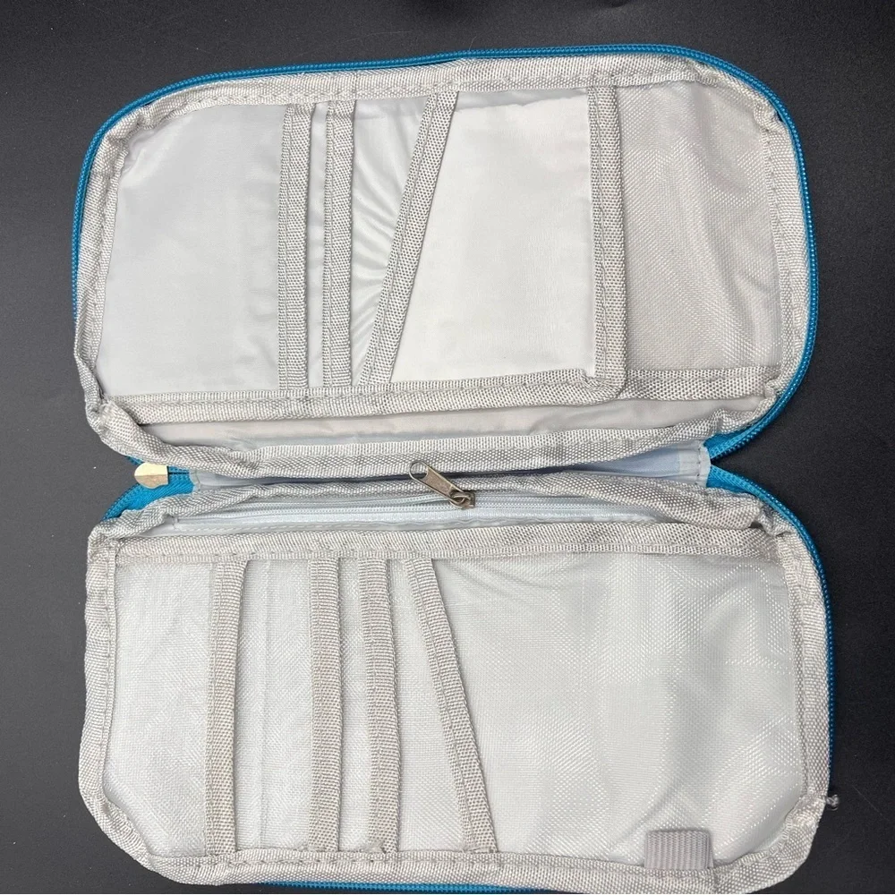 Blue Travel Organizer/ passport holder with Orange Logo